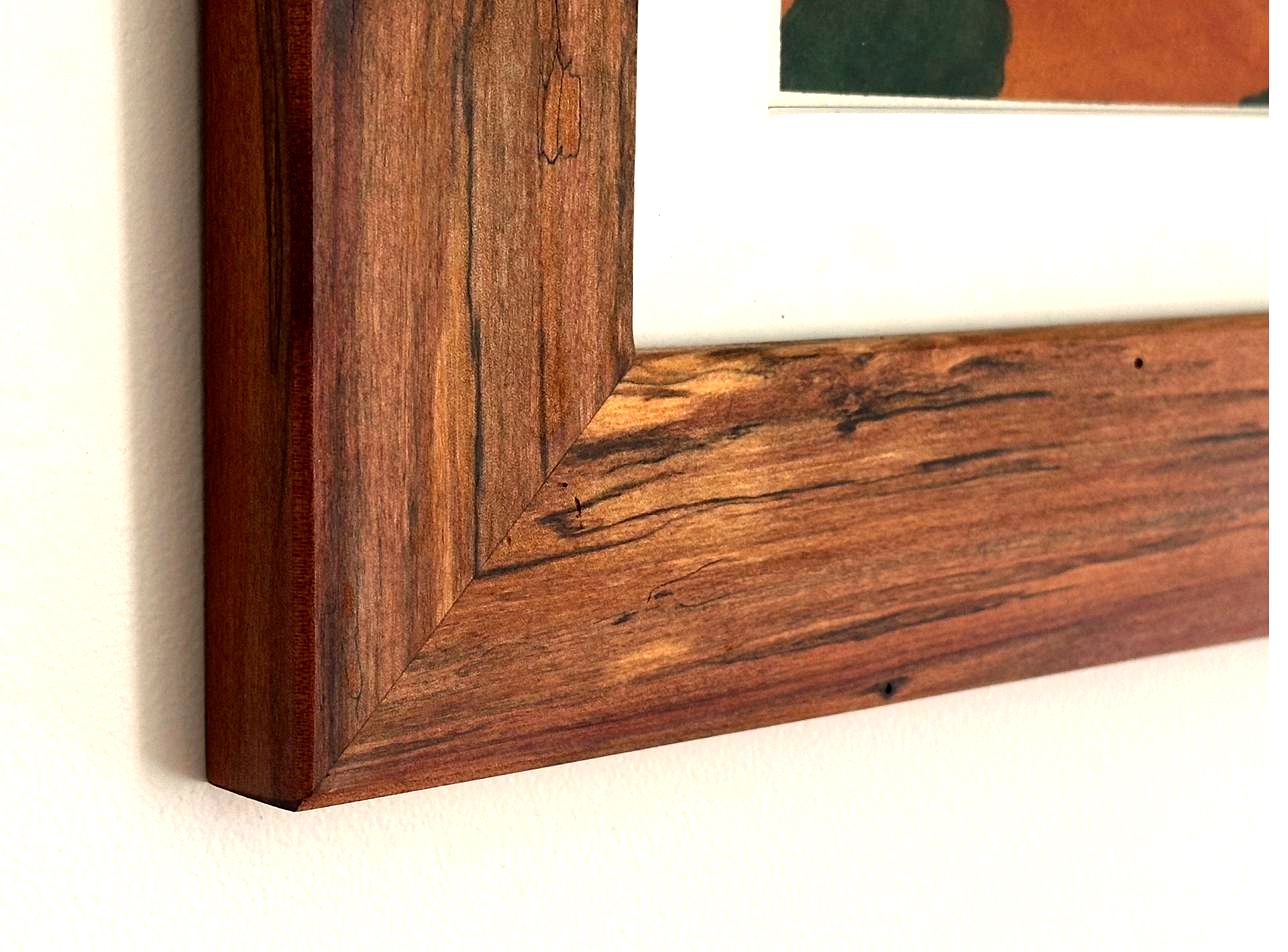 Tasmanian myrtle frame corner showing grain and mitre