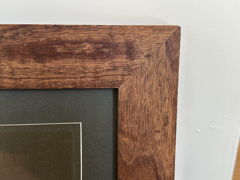 Victorian ash and jarrah spline frame corner detail — close up