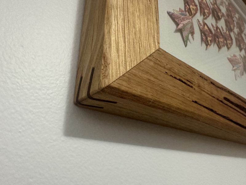 Victorian ash and spalted marri frame corner — contrasting grain detail