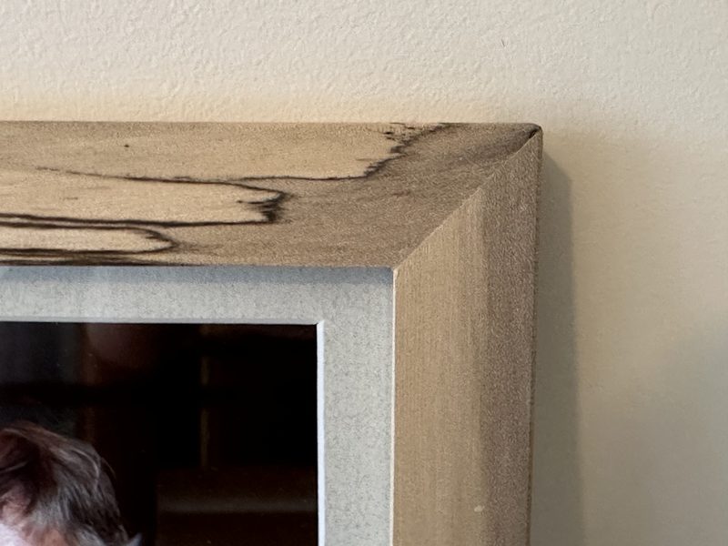 Spalted marri frame mitre — dramatic figure and natural markings